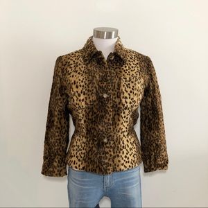 No Label Faux Leopard Fur Cropped Jacket